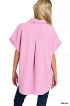 Zenana Woven Airflow Button Down Shirt