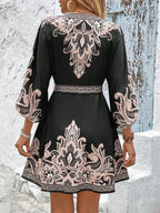 Mini Kimono Dress Paisley Printed V-Neck Balloon 3/4 Sleeve S-2XL 51276cb3-b52b-4c3a-8deb-17ae8fab55ef-Max-Origin Trendsi