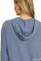Zenana Women's Hoodie Ribbed Dusty Blue Long Sleeve Top 5133d05013734092a0c9fbc9556c2736-Max-Origin Trendsi