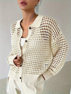 Women's Cardigan Cutout Hollow Out Knit Button Front Long Sleeve 51356554-5ad1-4c22-9320-83b68655f828-Max-Origin Trendsi