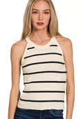 Zenana Women Sweater Tank Top Stripe Cream Black Sleeveless Knit Top CREAM BLACK 5135cb7c90a54141afaeae97ce24f50e-Max-Origin Trendsi