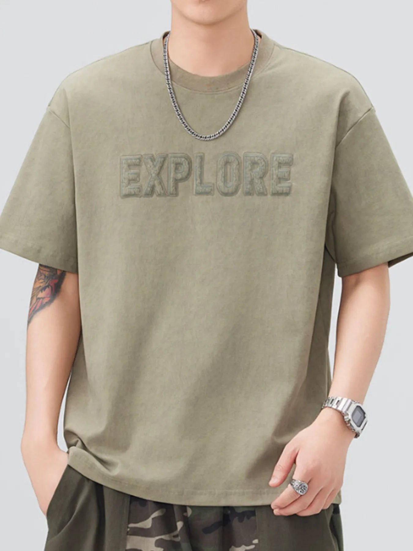 Men's T-Shirt Cotton Letter Round Neck Short Sleeve Top M-4XL Green 515392a4697e465d876e18c5cbc3dbd8-Max-Origin Trendsi