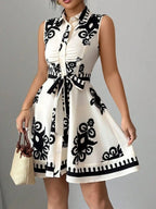 Mini Shirt Dress Printed Sleeveless Bow Tie Waist Buttoned A-Line S-2XL 516583c7-0853-45b3-b7fd-db906706409c-Max-Origin Trendsi