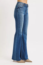 RISEN Women's Flare Jeans High Rise Dark Blue Washed Denim Pants 516a2f1d7dbd49449388c46db6b3b083-Max-Origin Trendsi