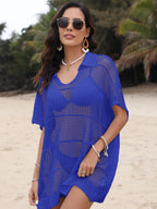 Cover-Up Dress Hollow Out Collared Neck Short Sleeve Sheer Openwork 51763c9d-dbe7-409c-91de-f2759f4efe0b-Max Trendsi