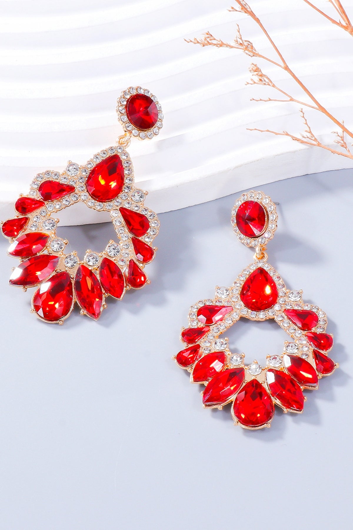 Dangle Earrings Alloy Rhinestone Teardrop Colorful Women Fashion Jewelry Red One Size 5191f947-5ce6-4422-9700-3415835377f4-Max Trendsi