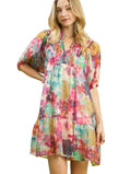 Umgee Mix Watercolor Floral Babydoll Dress
