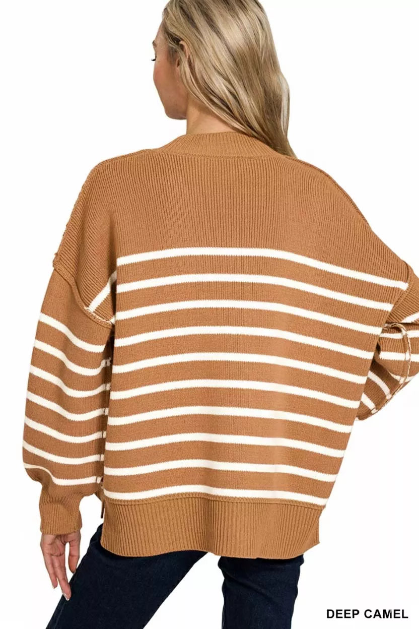 Zenana Oversized Sweater Womens Striped Camel Exposed Seam 51a5435d-b574-41e6-8ae6-3dfcdd843cf2-Max-Origin Trendsi