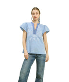 Umgee Abstract Applique Split Neck Top