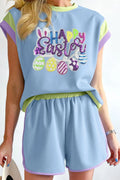 Outfit Set HAPPY EASTER Sequin Round Neck Top and Short Set Light Blue 51a9b244-2c02-47bd-bd91-1f651a4ad780-Max-Origin Trendsi