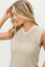 BiBi Womens Top Pearl Beaded Knitted V Neck Sleveless Blouse 51a9cd9bd5ff405ab9e10d85c8cd513f-Max-Origin Trendsi