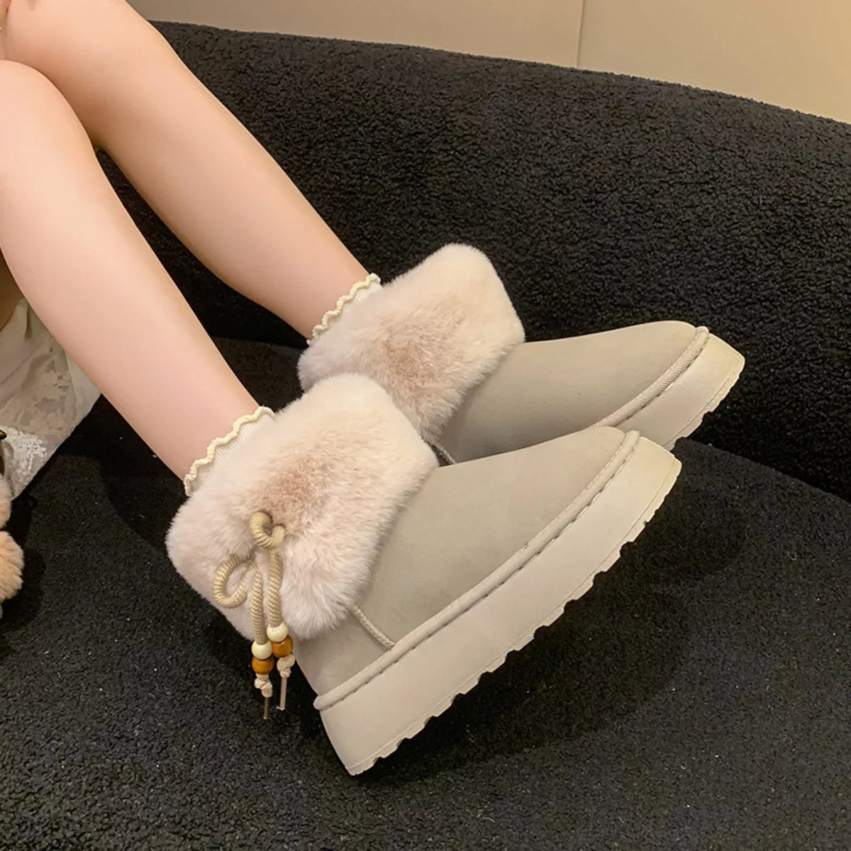 Women's Boots Faux Fur Fluff Suede Bow Round Toe Platform Low Heels 51b06dde6a2f4af89f7c249255ad7bd7-Max-Origin Trendsi