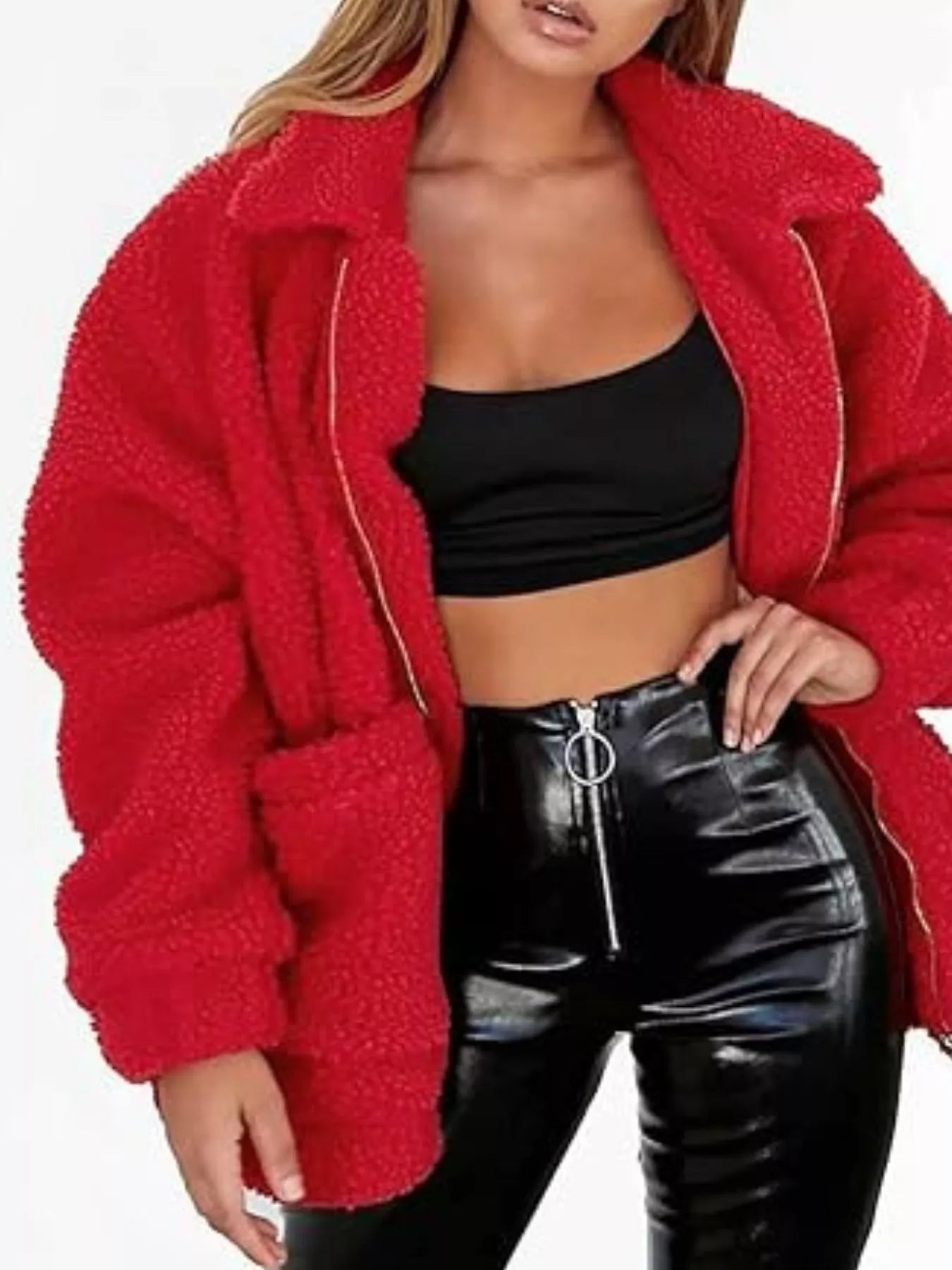 Womens Fleece Jacket Cozy Soft Zip Up Plus Sizes S-3XL Deep Red