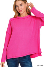 Zenana Corded Rib Knit Top Hot Pink Exposed Seam Long Sleeve Oversized 51b407ffb5444973b943678c41568918-Max-Origin Trendsi