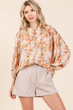 Mittoshop Blouse Linen Blend Flower Ginger Print Batwing Long Sleeve Top Ginger 51c2283c-ddf9-4af7-ba9b-277e3a3c002c-Max Trendsi