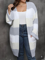 Plus Size Cardigan Striped Open Front Long Sleeve Knitwear 51c94806-da4b-4d6b-be2a-a76140f8cafe-Max Trendsi