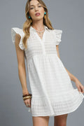 Umgee White Textured Mini Dress Ruffle Cap Short Sleeve Lined White 51cc7fe8-bd2d-4f30-a6ec-92d30bbef329-Max-Origin Trendsi