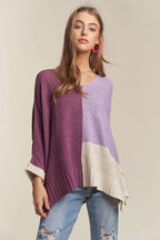 ADORA Women's Sweater Deep Purple Color Block Pattern Long Sleeve Pullover 51d5b0e8-24a4-471d-ab15-5ccbcb23148c-Max Trendsi