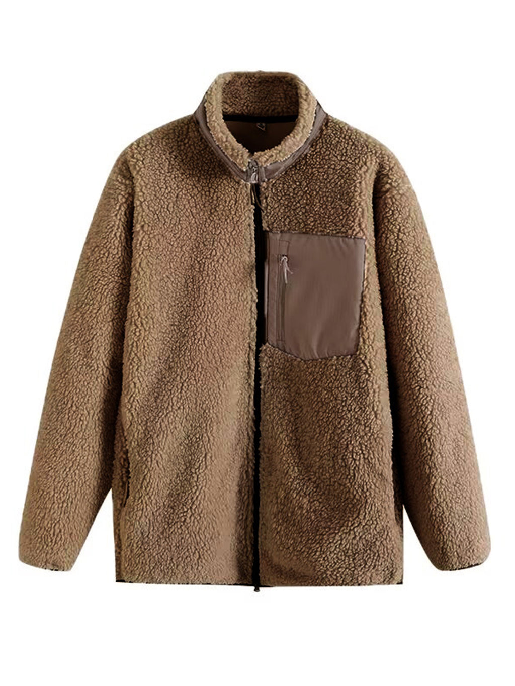 Plush Women Jacket Zip Up Long Sleeve Zip Outer Pocket Collared Outwear 51d72b17-66db-44fd-8e51-4499c2ec5d5f-Max Trendsi