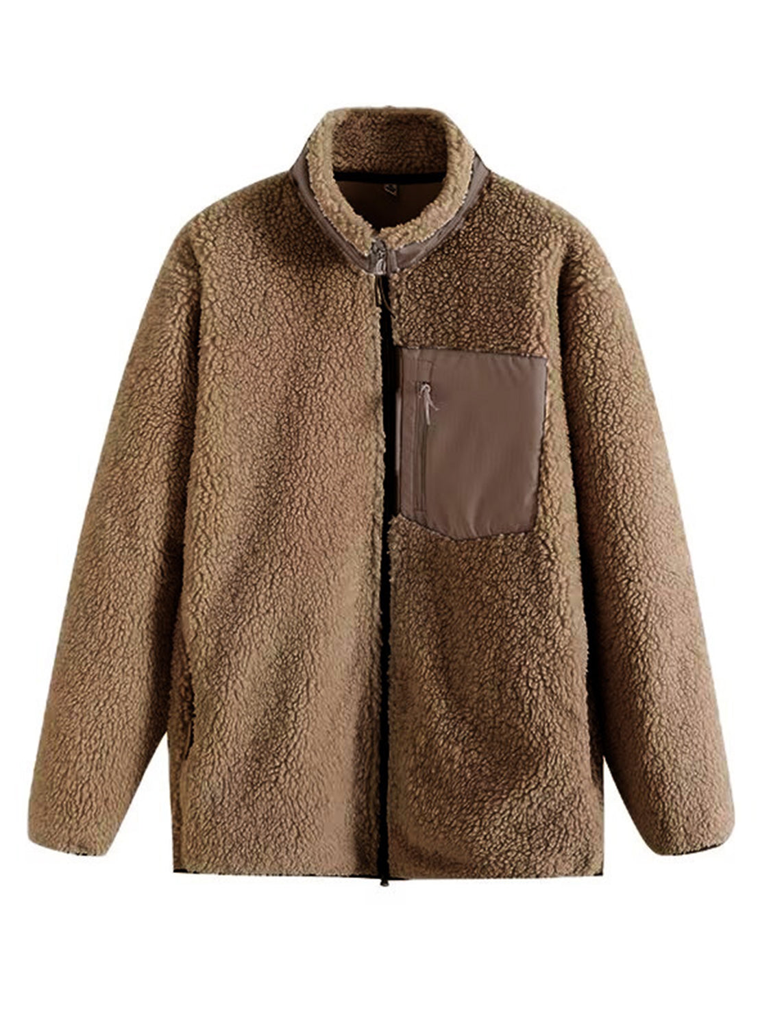 Plush Women Jacket Zip Up Long Sleeve Zip Outer Pocket Collared Outwear 51d72b17-66db-44fd-8e51-4499c2ec5d5f-Max Trendsi