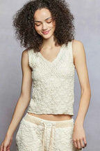 POL Textured Tank Top Cream Floral Knit V-Neck with Lace Trim Blouse 51da9fea-6b78-4299-9ff9-323be8f37cbd-Max-Origin Trendsi
