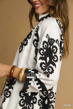 Umgee Midi Dress Cream Black Abstract Print Buttoned Short Sleeve 51de7369-f591-454a-883f-a80134312e6c-Max-Origin Trendsi