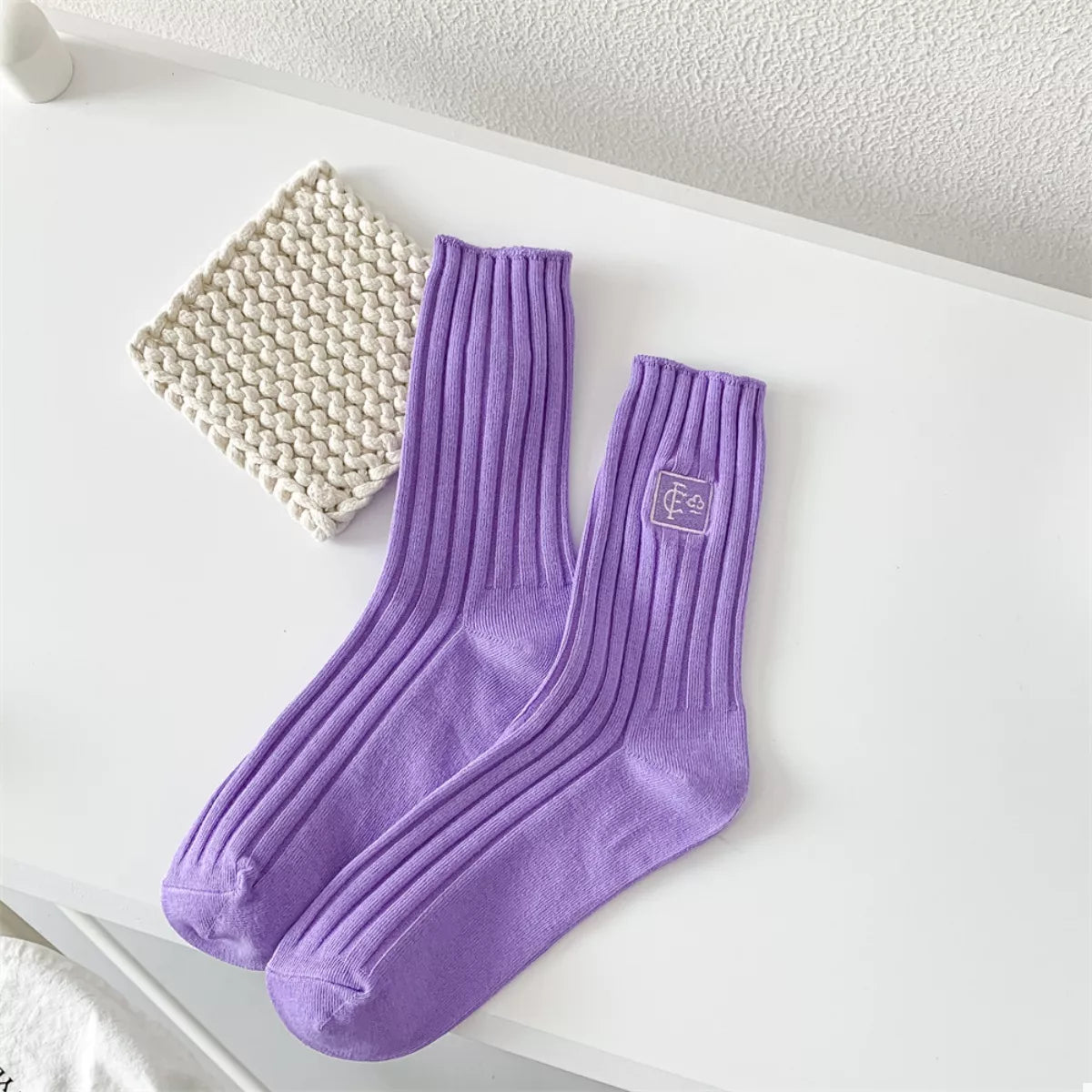 Women's Crew Socks Breathable Ribbed Knit Purple One Size 51ec7254-13cd-4d89-9259-f5a5b93bd4b9-Max-Origin Trendsi