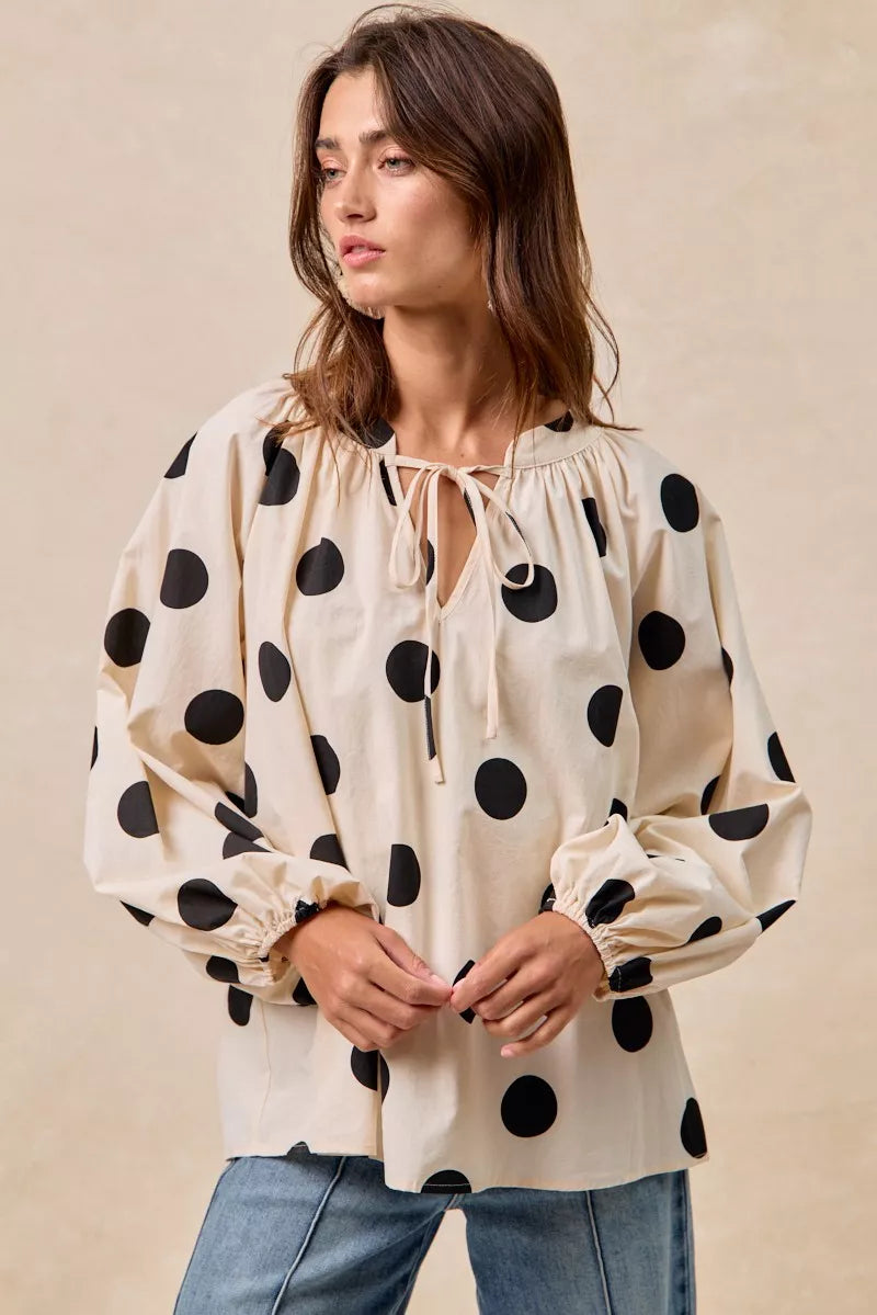 BiBi Womens Blouse Polka Dot Exaggerated Balloon Long Sleeves Top 51f5ccd3b16b4bb29ff99497ab9a5ce4-Max-Origin Trendsi