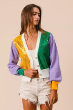 BiBi Sequin Sweater Cardigan Mardi Gras Color Block Buttoned Long Sleeve 5201402987354c84bb2d01dbe28ecbf8-Max-Origin Trendsi