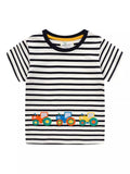Children's Embroidered Striped Round Neck T-Shirt Black 52077026-ec61-41e9-8835-77ec86a55dbe-Max-Origin Trendsi