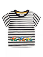 Children's Embroidered Striped Round Neck T-Shirt Black 52077026-ec61-41e9-8835-77ec86a55dbe-Max-Origin Trendsi