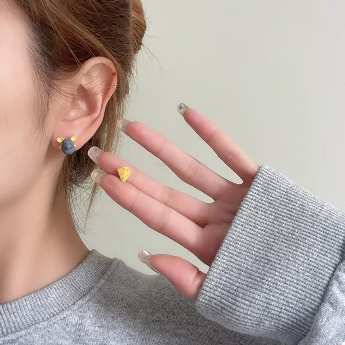 Stud Earrings Mouse & Cheese Cute Small Asymmetrical 18K Gold-Plated Jewelry Yellow One Size 52136a4b-f6bf-466c-9f7c-15240e77d3a7-Max-Origin Trendsi