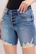 Judy Blue Denim Shorts Women's Button Fly Mid Length with Destroy Hem MD 521a135f47b24c13a50f1cb2288b4e49-Max-Origin Trendsi