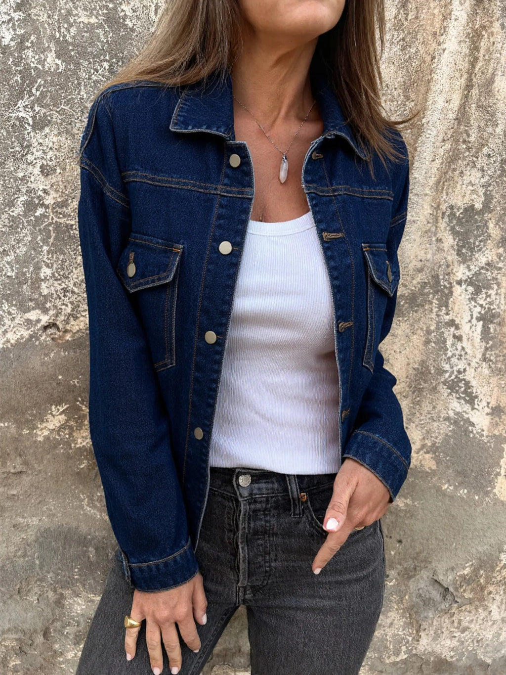 Women's Denim Jacket Button Up Long Sleeve Contrast Stitching Outwear Blue 523b151754754141a6078f1f4b9ea9b7-Max-Origin_b544fdf2-d243-492a-8410-1a816cda0bcb Trendsi