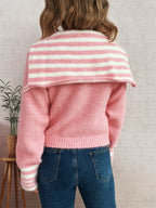 Women's Cardigan Striped Zip-Up Knit Long Sleeve Collared 525a7db543d84c28acd3ac5d51d9746b-Max-Origin Trendsi