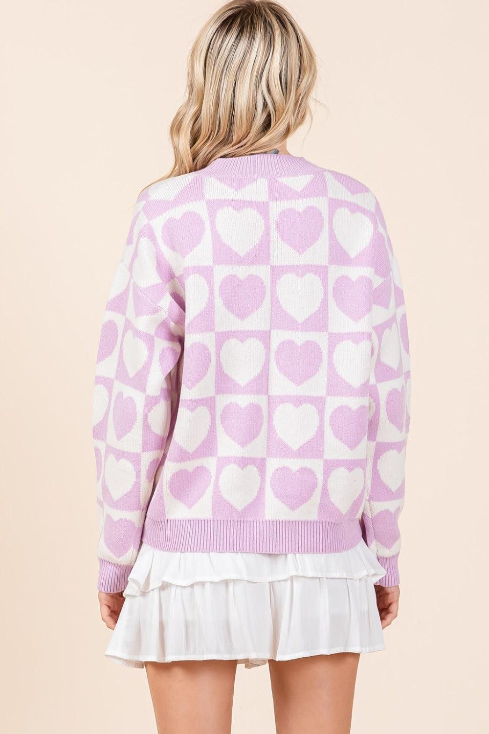 Mittoshop Checkered Heart Button Down Cardigan Long Sleeve