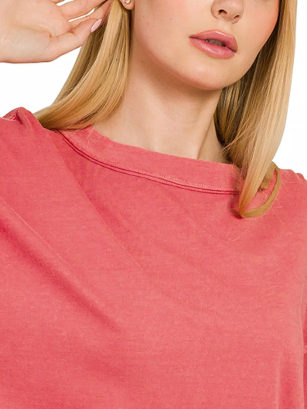 Zenana Women's T-Shirt Pigment Dye Enzyme Washing Oversized Round-Neck Top 527739f2-90be-47fc-aefe-0688be6deac6-Max-Origin Trendsi