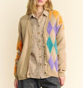 Davi & Dani Argyle Cardigan V-Neck Single Breasted Long Sleeve Sweater Tan 52a97552-da09-4a36-94e7-8154c830ad90-Max Trendsi