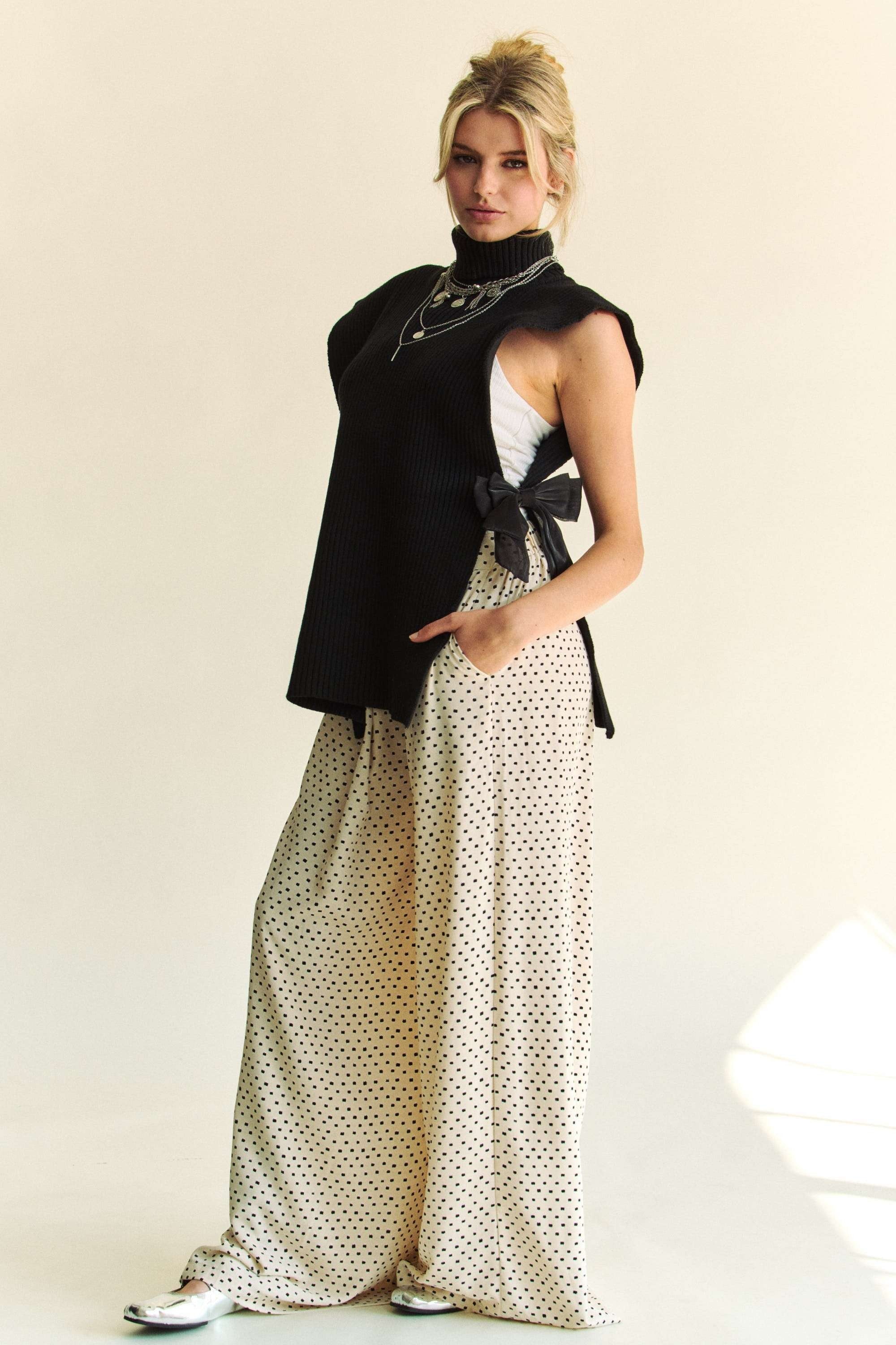 Davi & Dani USA Knit Top Black Side Split Turtleneck Sleeveless Women Sweater