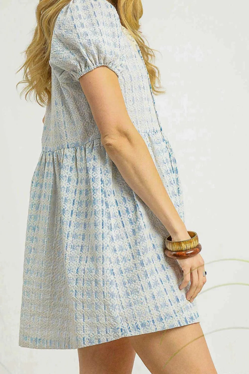 Umgee Mini Dress Sky Blue Lace Detail Short Puff Sleeve 52c2f9b0-7865-427e-ae89-69345f639b32-Max-Origin Trendsi