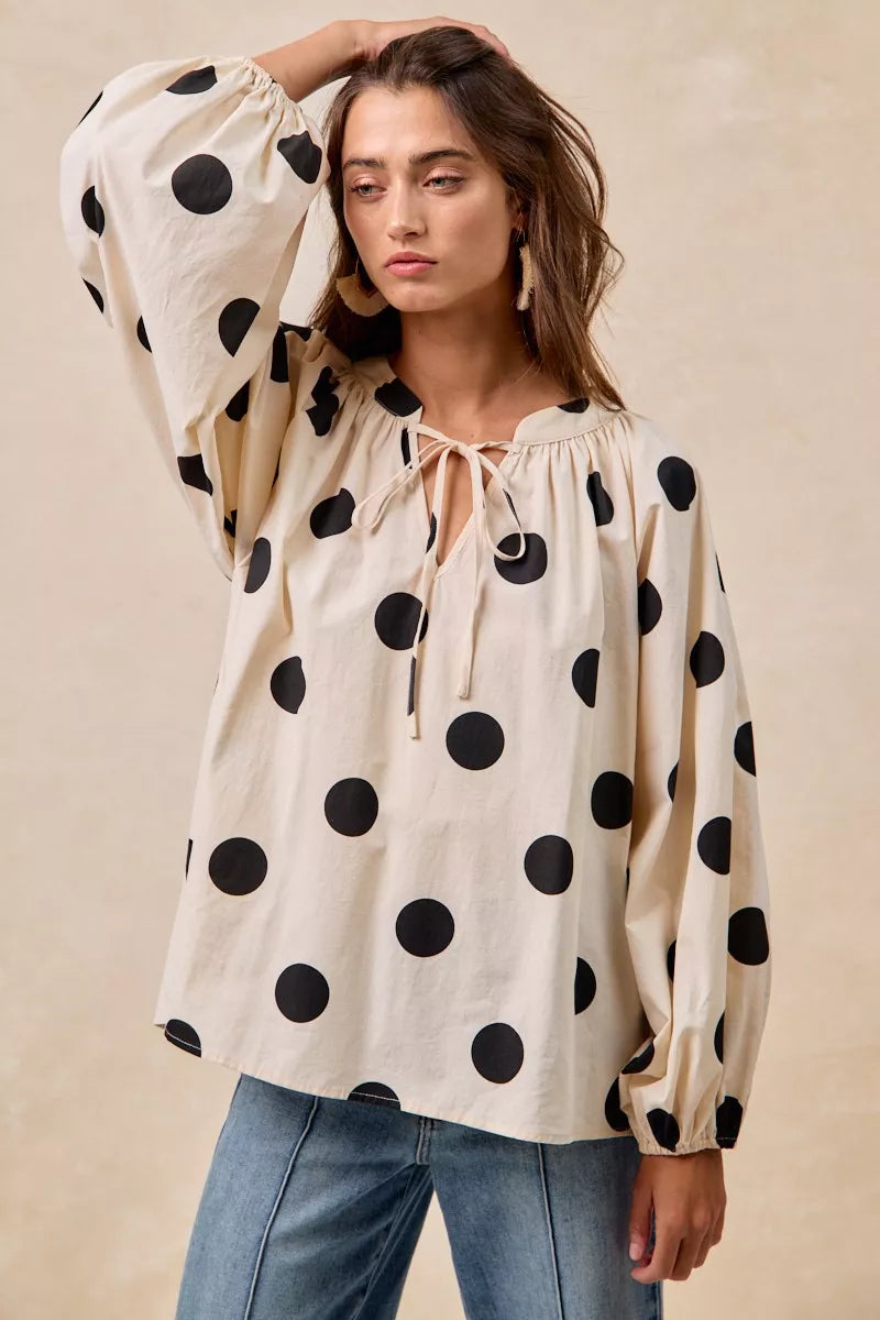 BiBi Womens Blouse Polka Dot Exaggerated Balloon Long Sleeves Top 52caf0b3cdb2406aa6003abc8beef18a-Max-Origin Trendsi