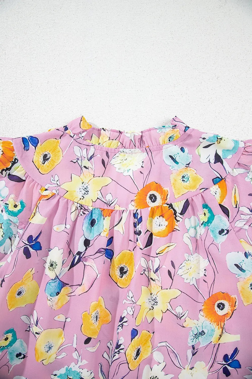 Floral Blouse Colorful Printed Notched Double Layered Ruffle Sleeve Top 52d00263-c01b-4d18-aa92-c9911cb1752b-Max-Origin Trendsi