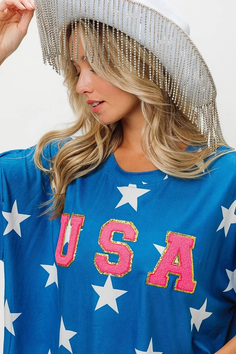 BiBi Cotton T-Shirt Fourth Of July USA Star Knit Rhinestone Glitter Top 52e91c1e65cf4d27a67dbca73bf3d307-Max-Origin Trendsi