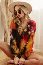 BiBi Tie Dye Womens Blouse Brushed Waffle Top With Bubble Long Sleeves 52f02c547d0947beaf82661402f9ce2d-Max-Origin Trendsi