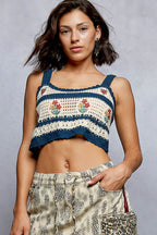 POL Crochet Cami Navy Multi Floral Embroidered Cropped Top with Scalloped Hem 530f4c55-8478-43b1-81f9-ff36f00c32cd-Max-Origin Trendsi