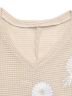 Women's Knit T-shirt Daisy Flower Embroidered V-Neck Half Sleeve 5320e705-5eb5-4aad-923b-42866add5cc6-Max-Origin Trendsi