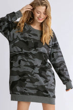 Umgee Mini Dress Camouflage Print Dark Gray Ribbed Hem French Terry Dark Gray 5327f6cd-462f-4eeb-832a-e53b2ca06752-Max Trendsi