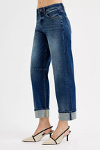 RISEN Womens Barrel Cuffed Jeans Slouchy Crop Dark Washed Denim 5346495a-c890-411f-b69f-6e6cef3e64f6-Max-Origin Trendsi