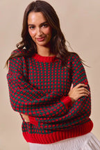 SO ME Womens Sweater Red Textured Two Tone Knit Pullover RED HUNTER 5355fd1d-1ef0-4723-bf43-cc3150590e53-Max-Origin Trendsi