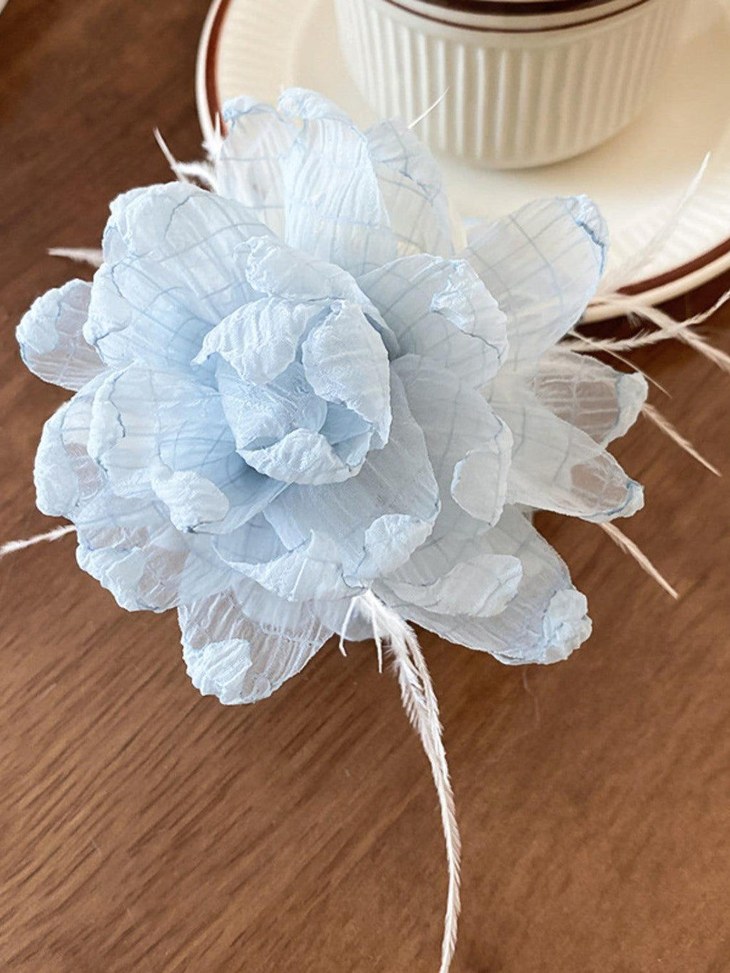 Hair Claw Clip Feather Trim Flower Shape Pastel Blue One Size